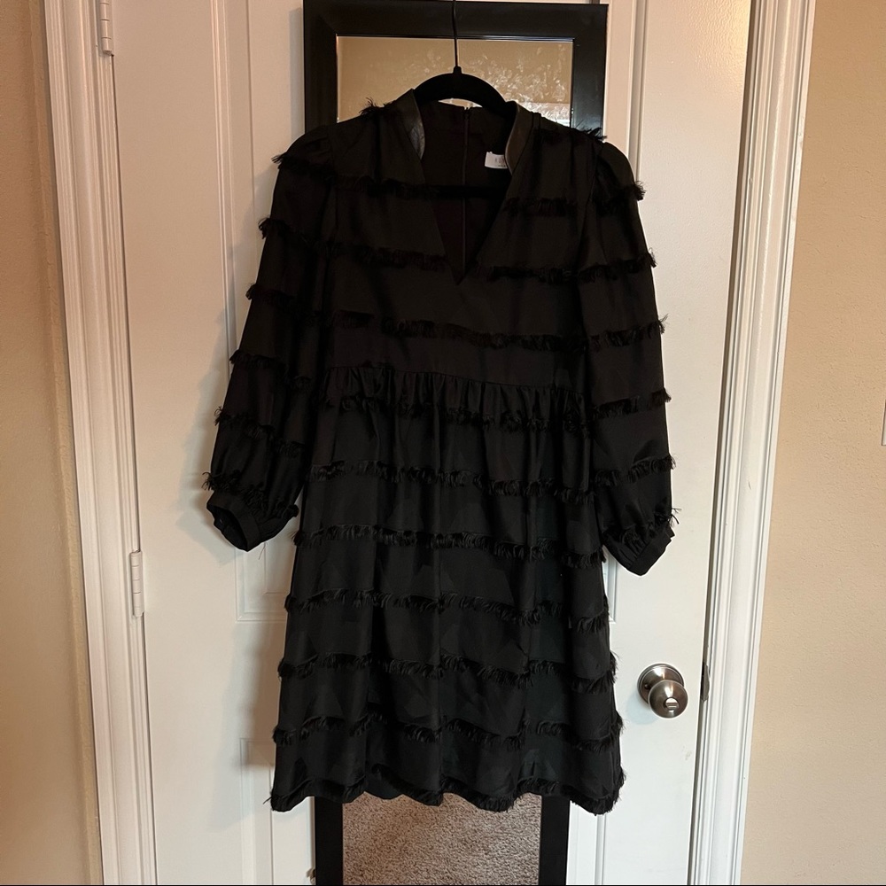 Hunter Bell Black Striped Fringe Dress